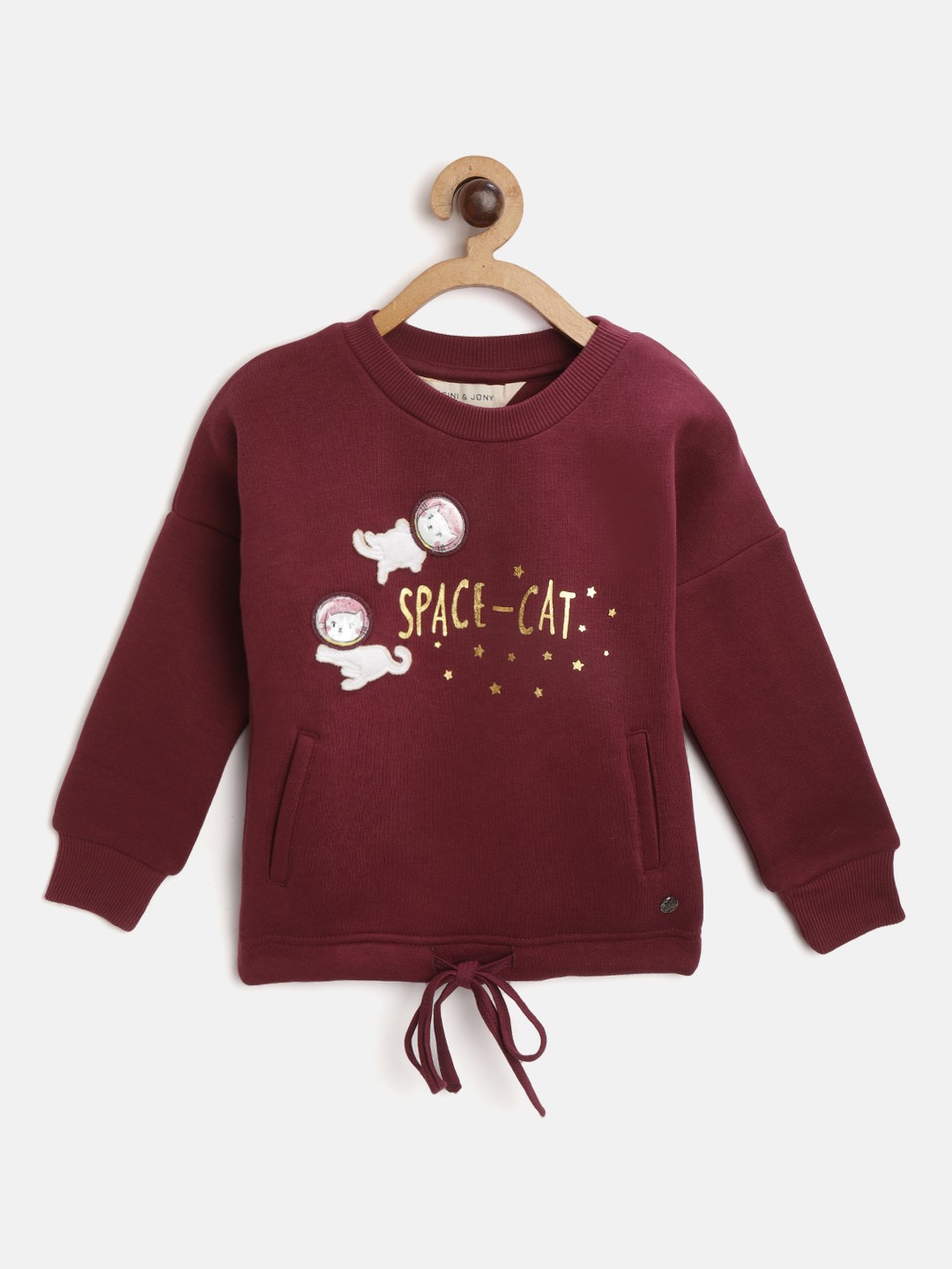 

Gini and Jony Girls Burgundy & Golden Printed Sweatshirt