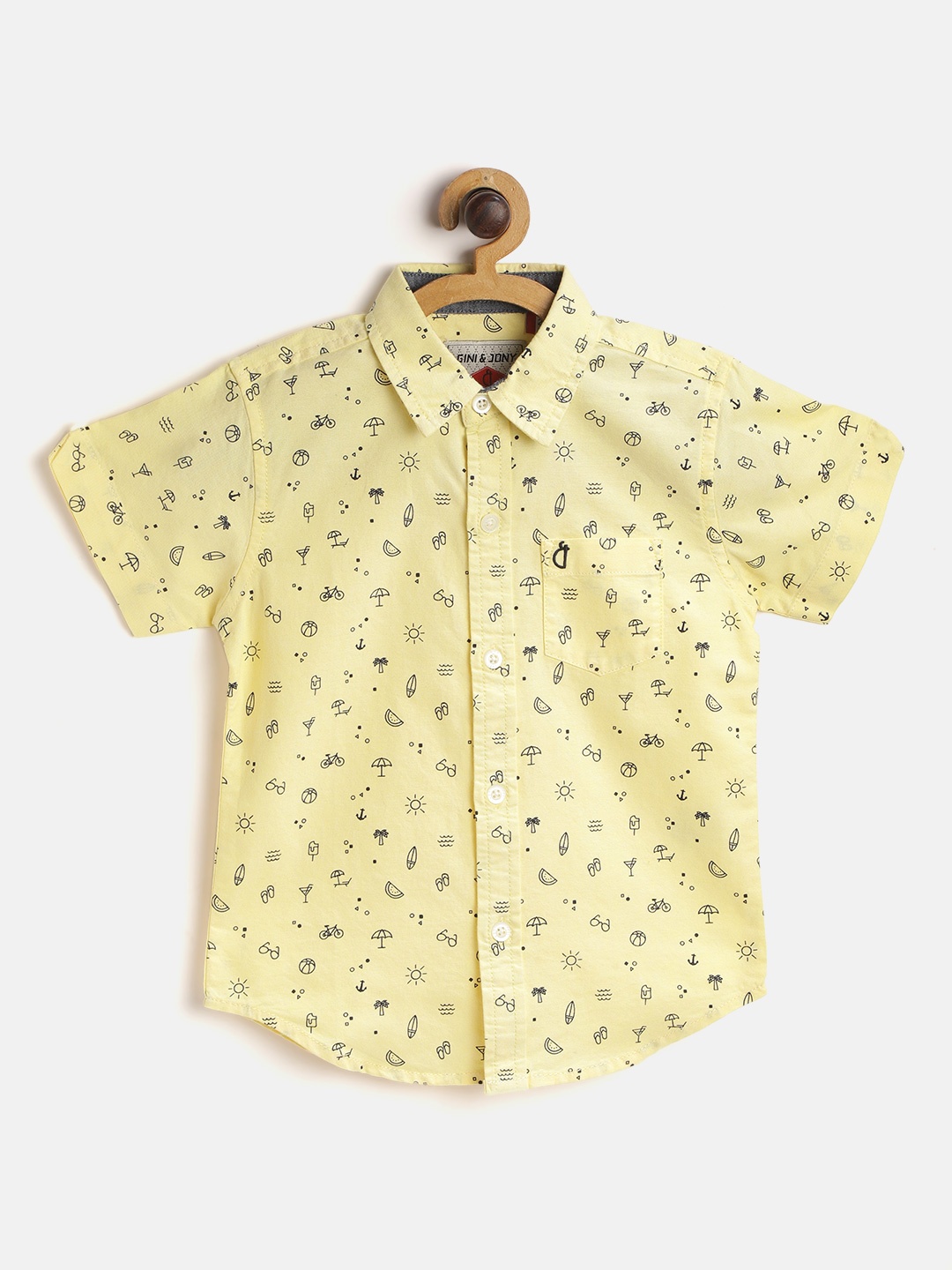 

Gini and Jony Boys Yellow & Black Regular Fit Pure Cotton Printed Casual Shirt