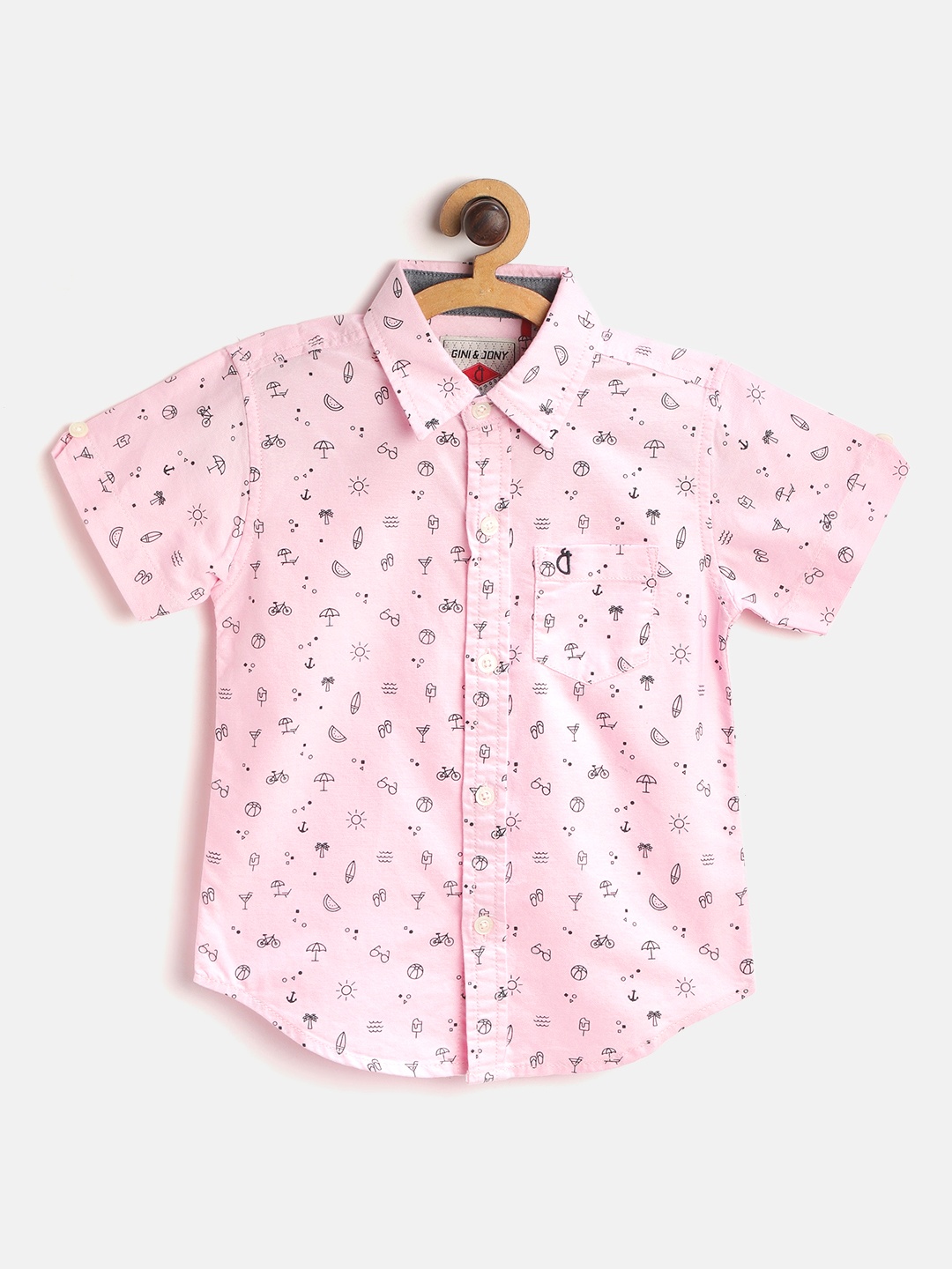 

Gini and Jony Boys Pink & Black Pure Cotton Quirky Print Regular Fit Casual Shirt
