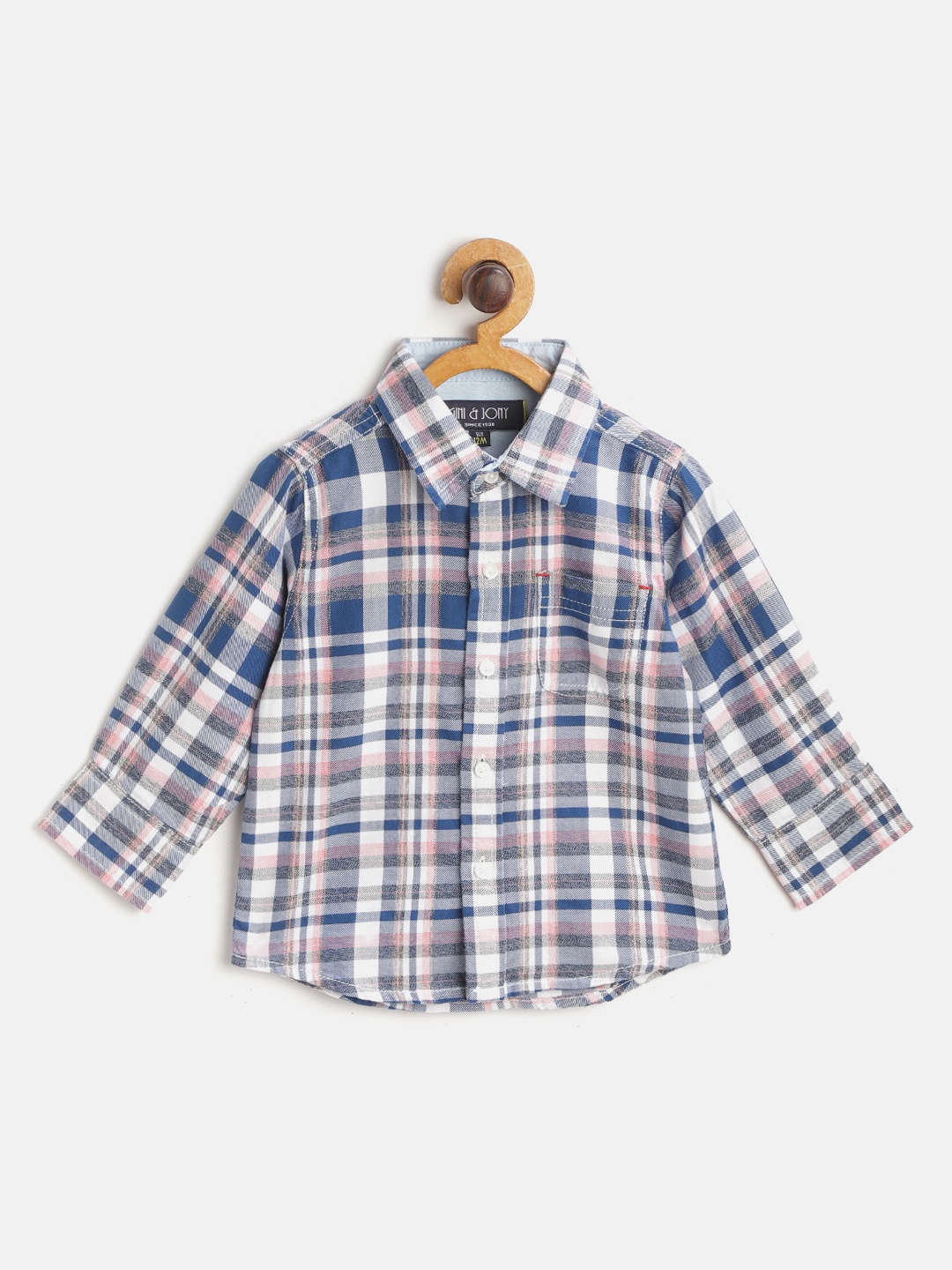 

Gini and Jony Infant Boys Blue & White Pure Cotton Regular Fit Checked Casual Shirt