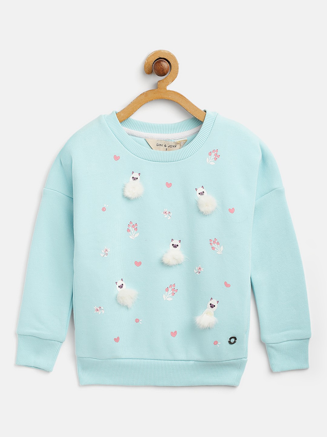 

Gini and Jony Girls Blue & White Cotton Floral & Llama Print Sweatshirt