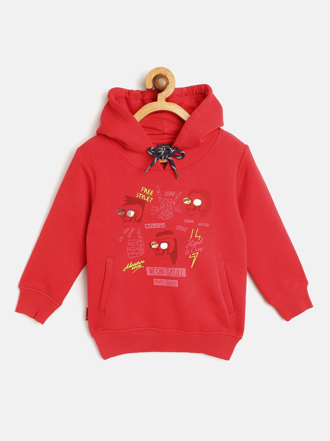 

Gini and Jony Boys Red Pure Cotton Printed Hooded Sweatshirt