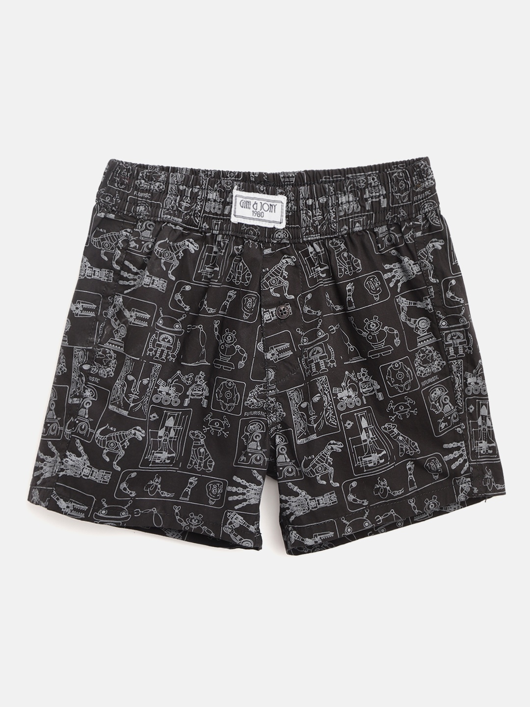 

Gini & Jony Boys Black & Charcoal Grey Quirky Print Pure Cotton Boxers 121246523020 C207