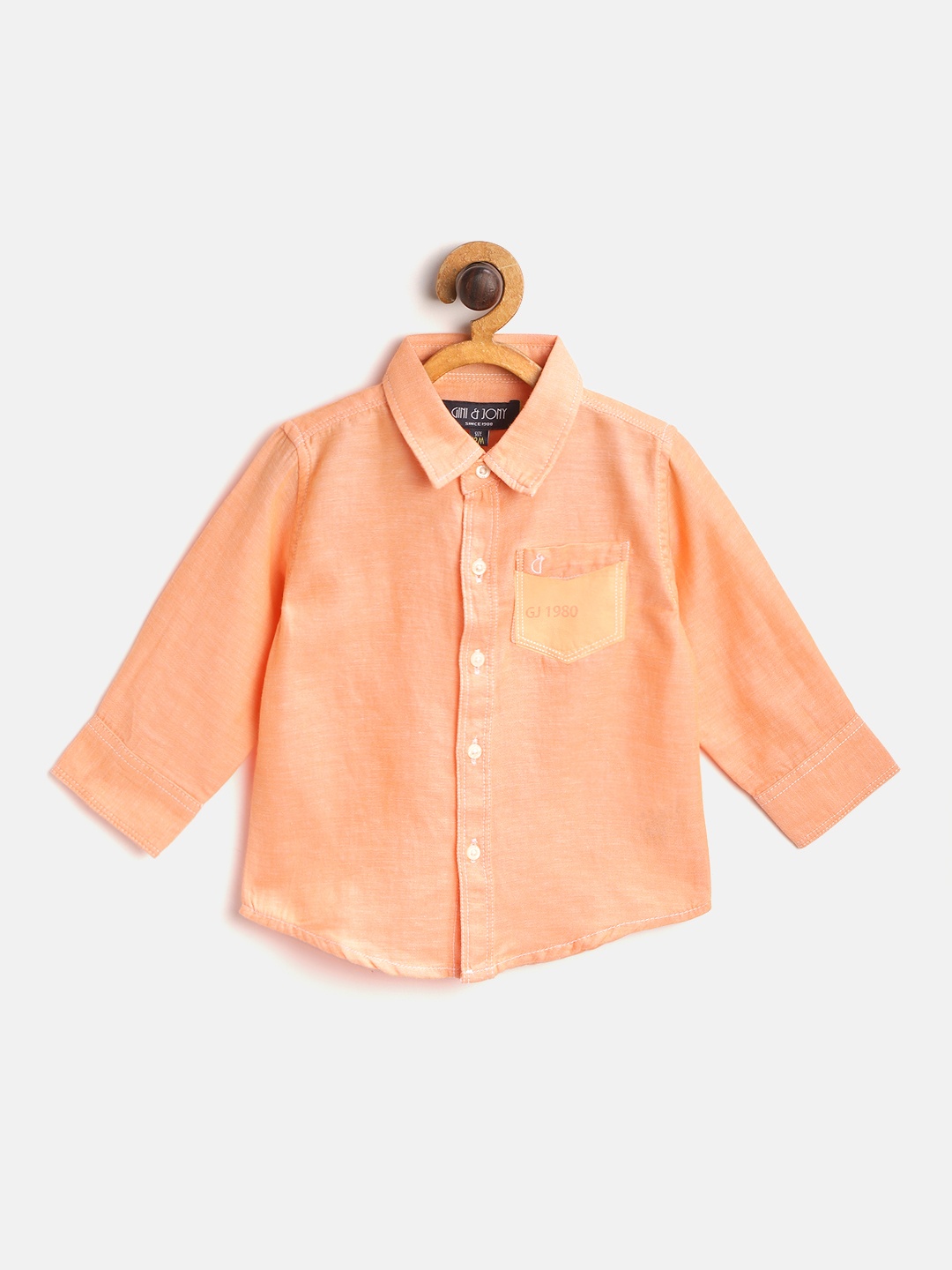

Gini and Jony Infant Boys Coral Orange Pure Cotton Regular Fit Solid Casual Shirt