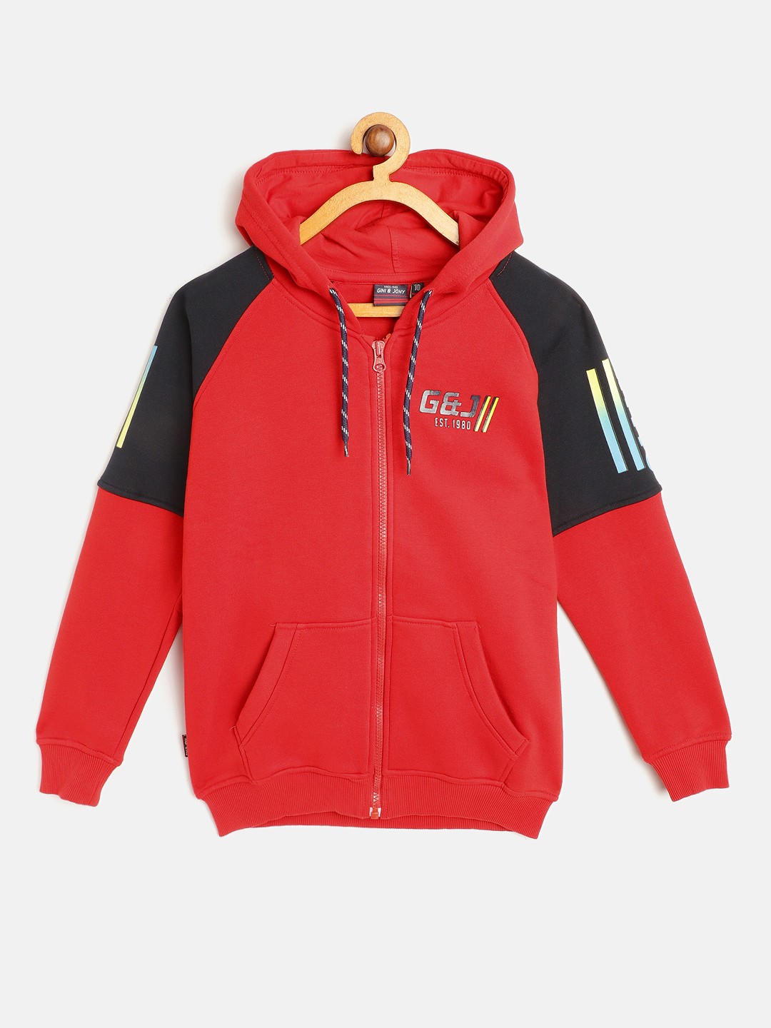 

Gini and Jony Boys Red & Navy Cotton Hooded Sweatshirt