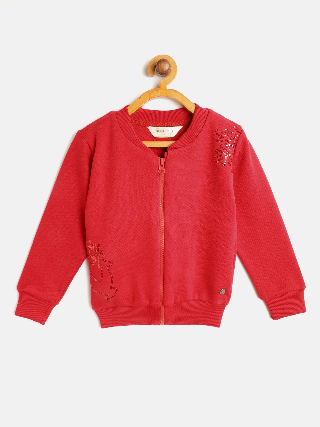 

Gini and Jony Girls Red Pure Cotton Sweatshirt with Sequinned Detail