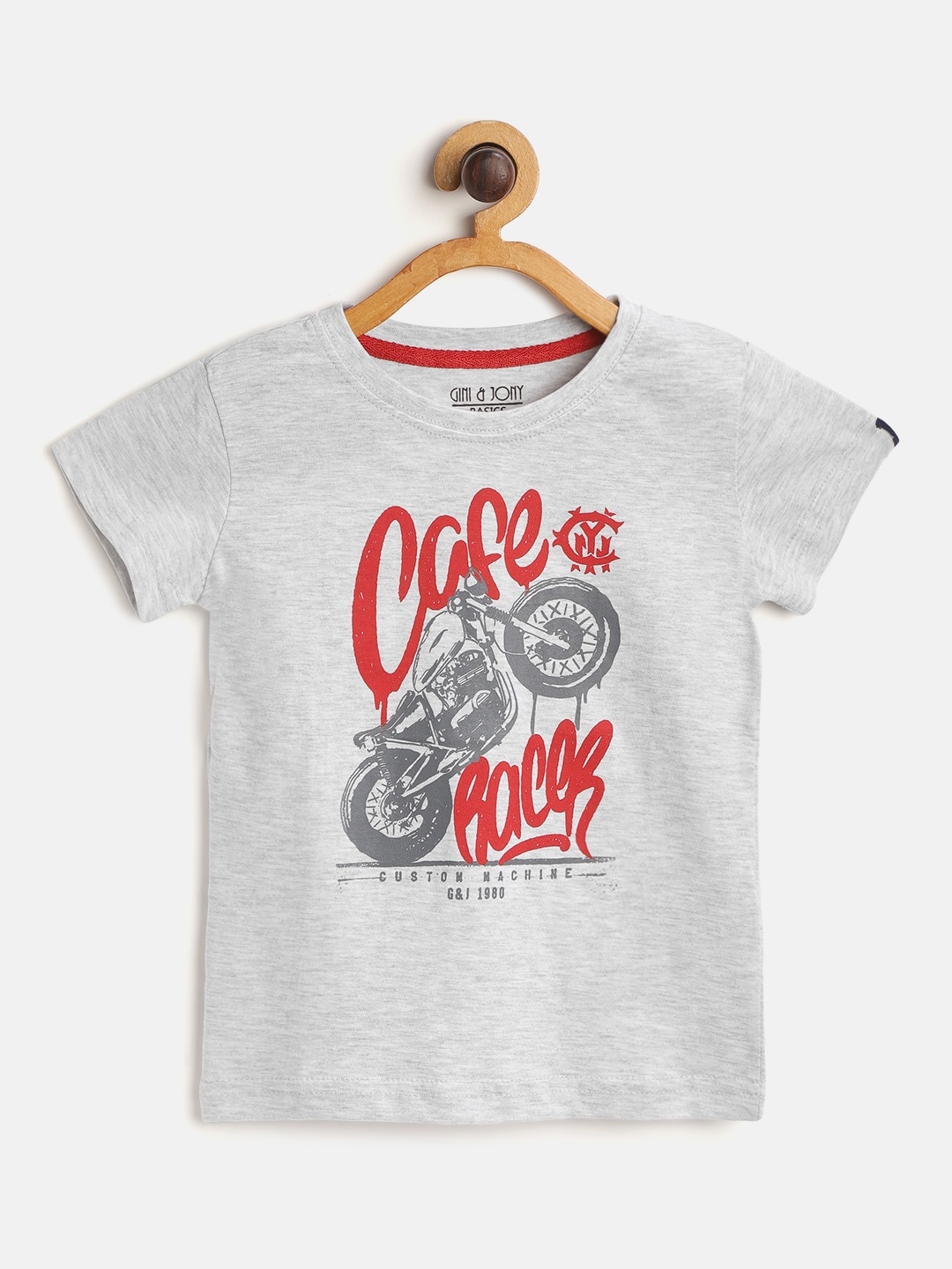 

Gini and Jony Boys Grey Melange & Red Bike Print Round Neck T-shirt