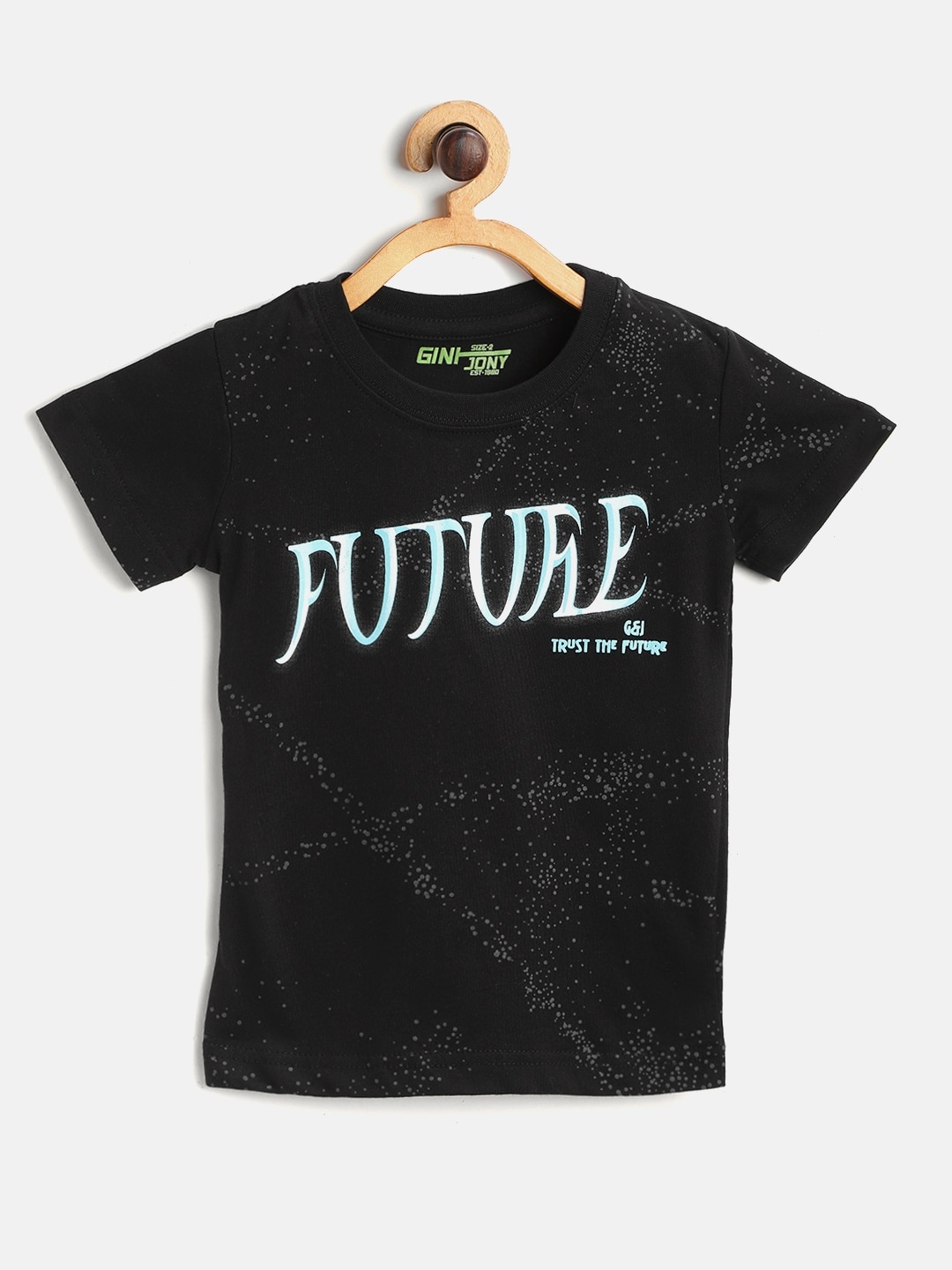 

Gini and Jony Boys Black Charcoal Grey Future Print Round Neck Pure Cotton T-shirt