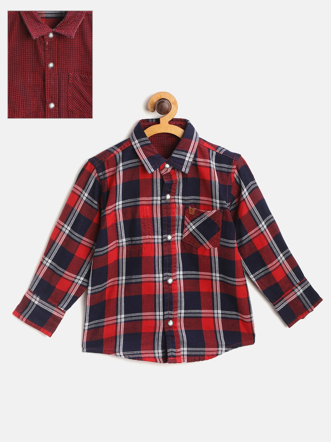 

Gini and Jony Boys Red & Navy Blue Pure Cotton Regular Fit Checked Reversible Casual Shirt