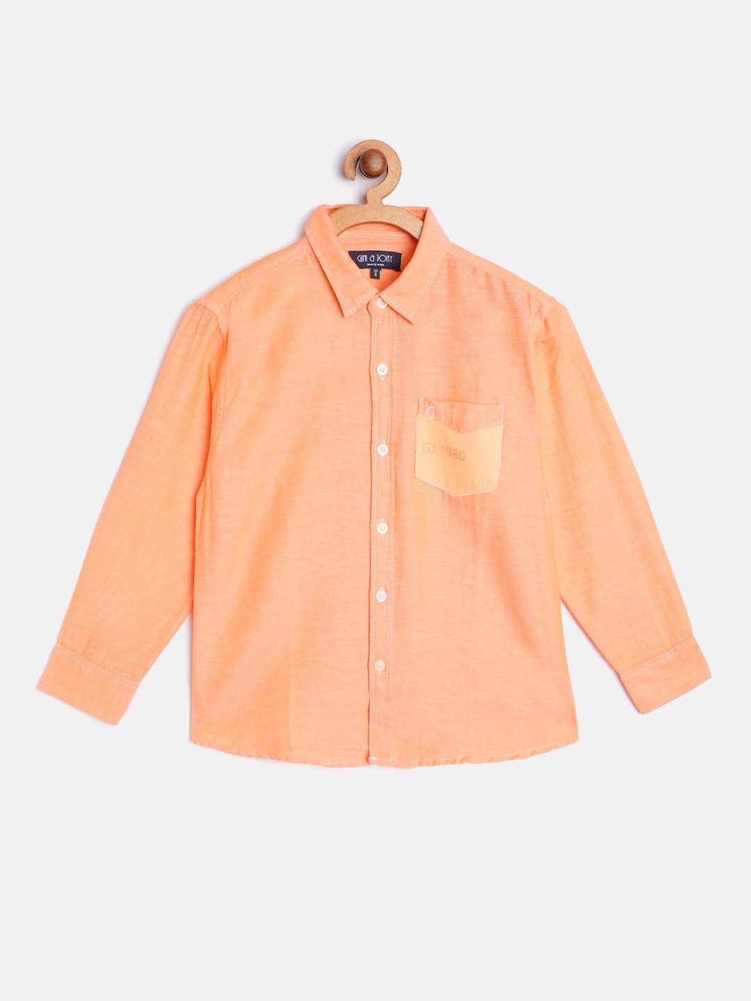 

Gini and Jony Boys Orange Solid Cotton Linen Casual Shirt