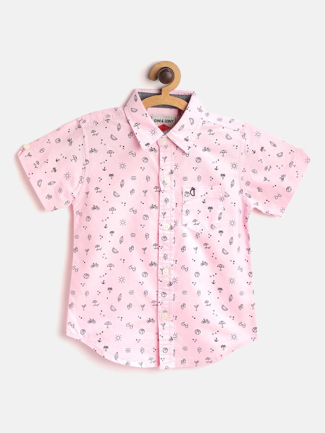 

Gini and Jony Boys Pink & Black Regular Fit Pure Cotton Printed Casual Shirt