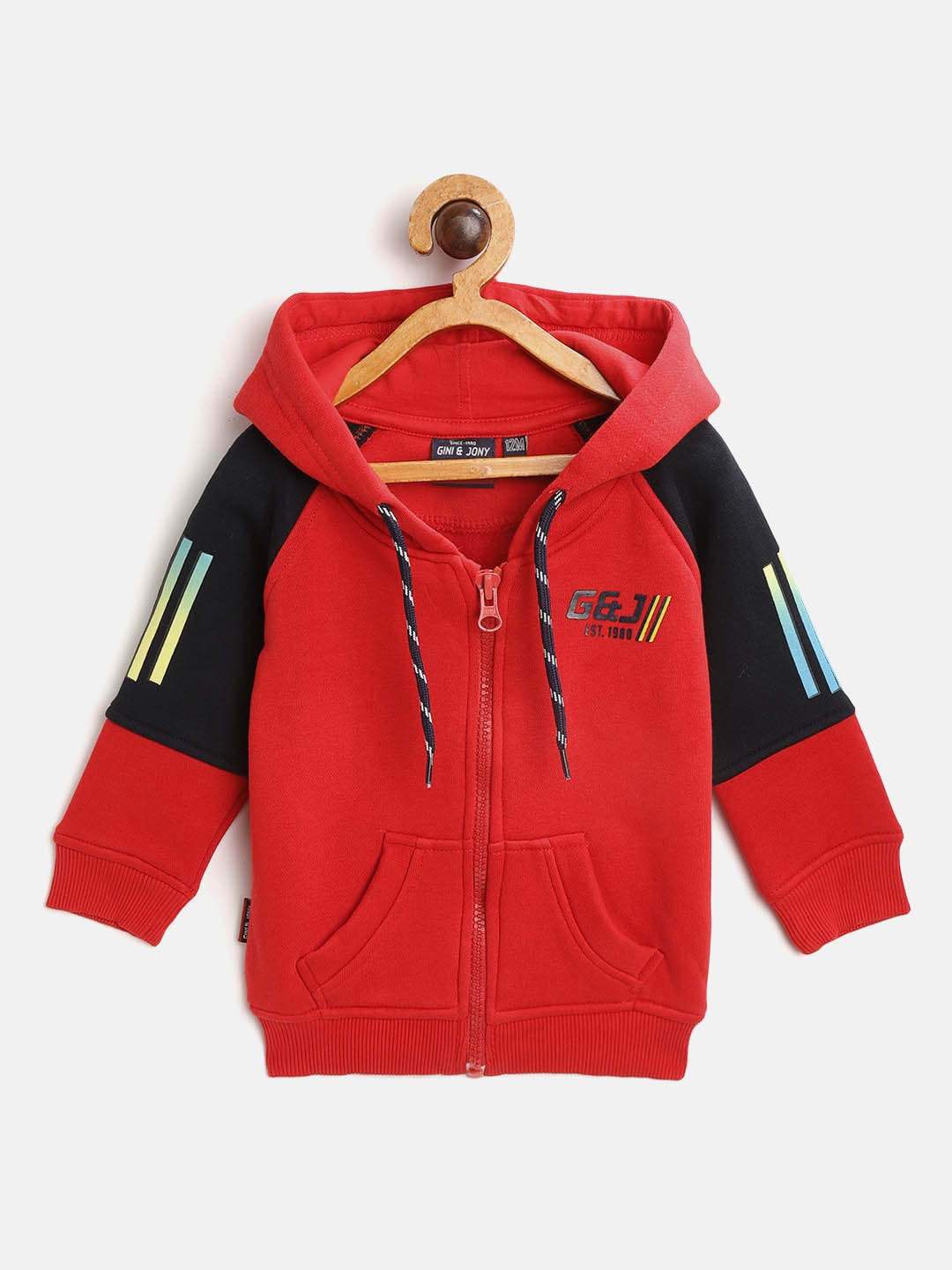 

Gini and Jony Infant Boys Red & Navy Cotton Hooded Sweatshirt