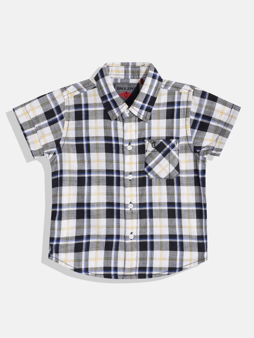 

Gini and Jony Boys White & Navy Blue Tartan Checked Casual Shirt