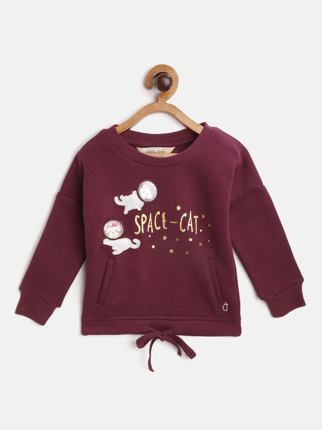 

Gini and Jony Girls Burgundy & Golden Printed Sweatshirt