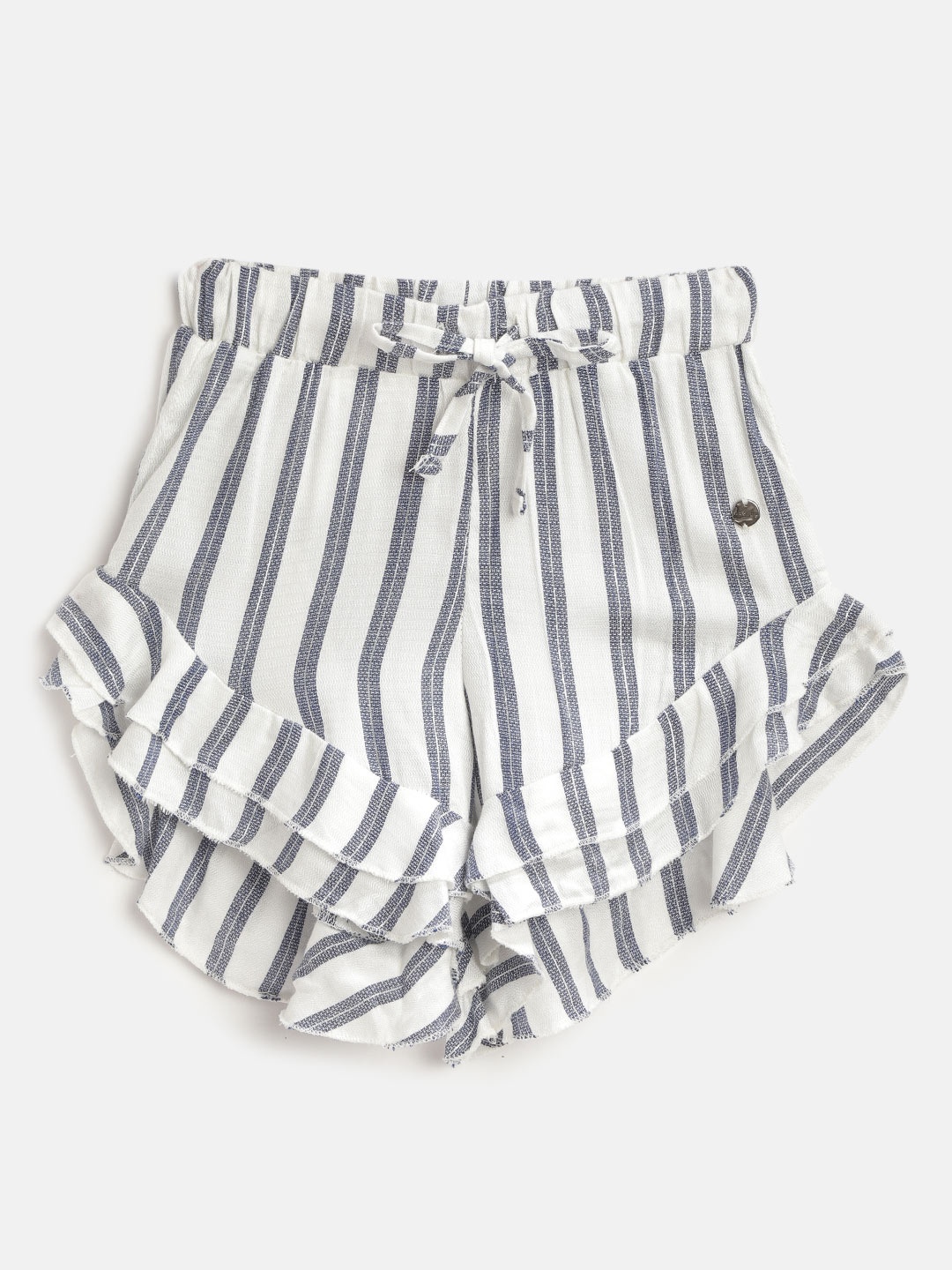 

Gini and Jony Girls White & Navy Blue Striped Regular Fit Shorts