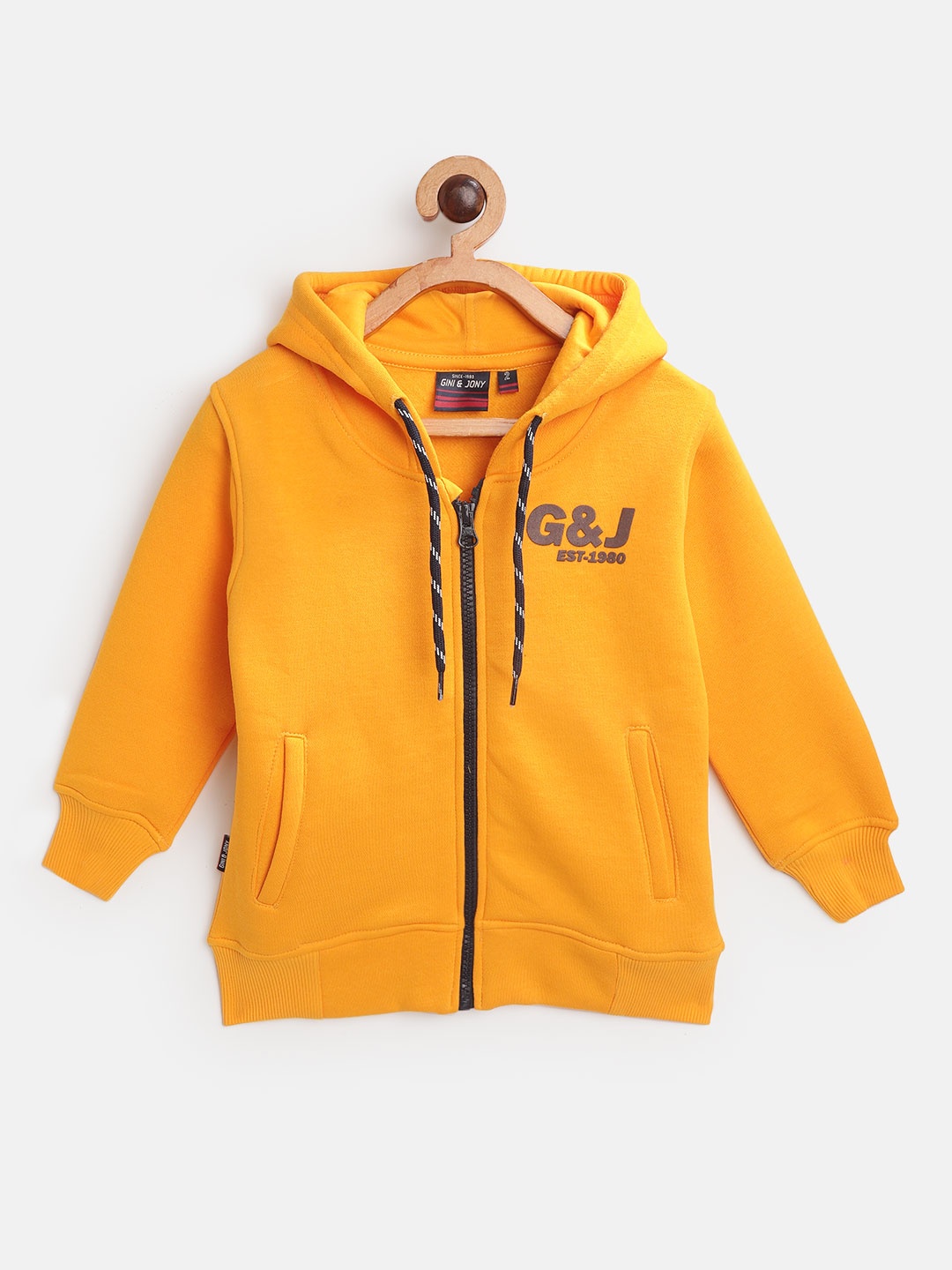 

Gini and Jony Boys Yellow Cotton Hooded Sweatshirt with Printed Back