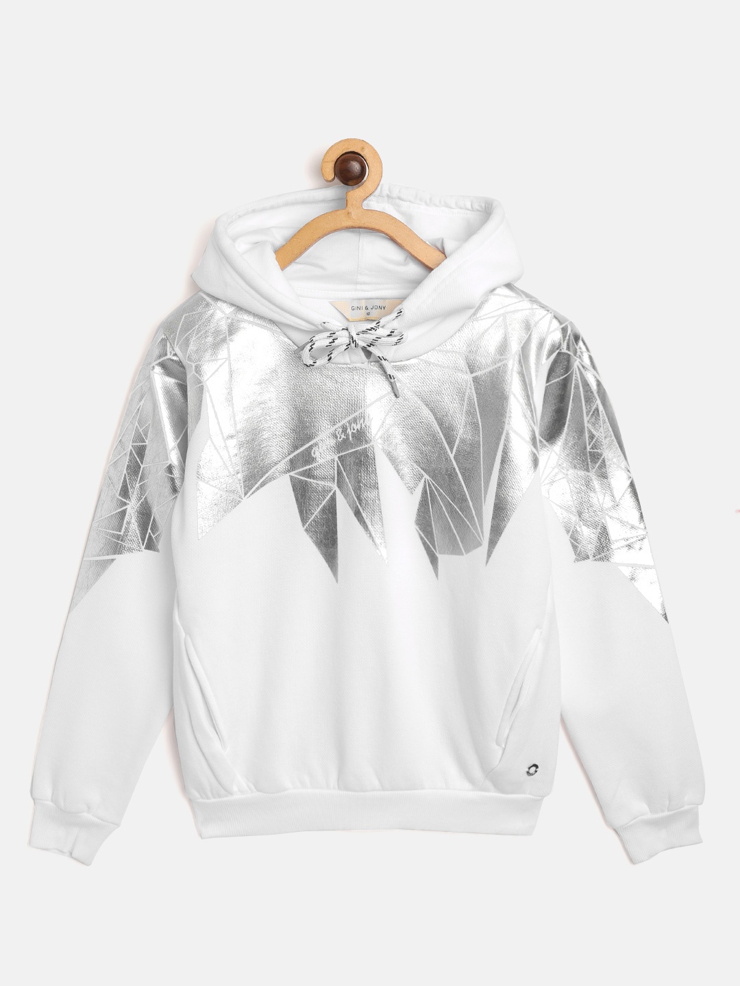 

Gini and Jony Girls White & Silver Printed Hooded Sweatshirt