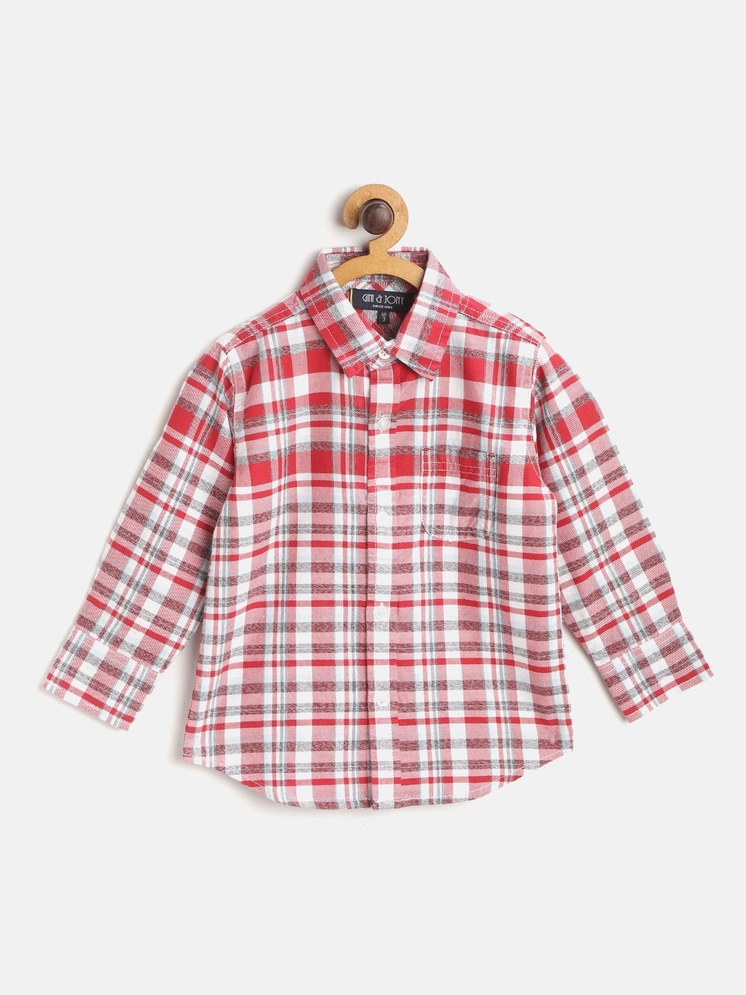 

Gini and Jony Boys Red & White Pure Cotton Regular Fit Checked Casual Shirt