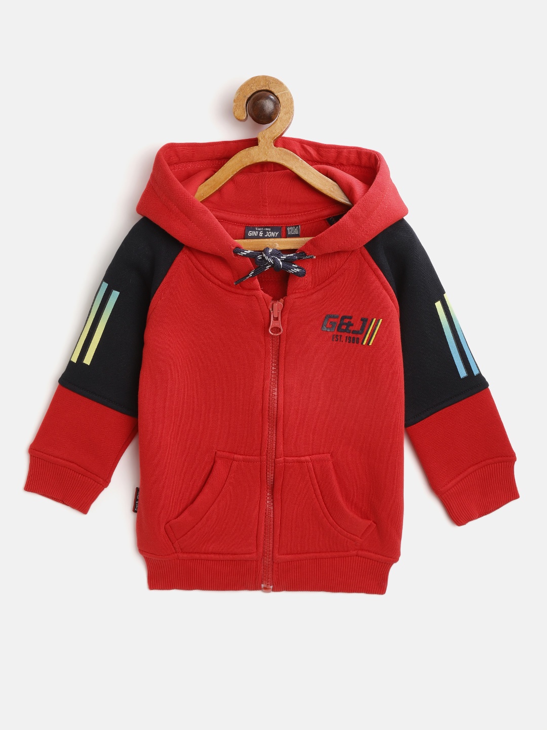 

Gini and Jony Boys Red & Navy Cotton Hooded Sweatshirt