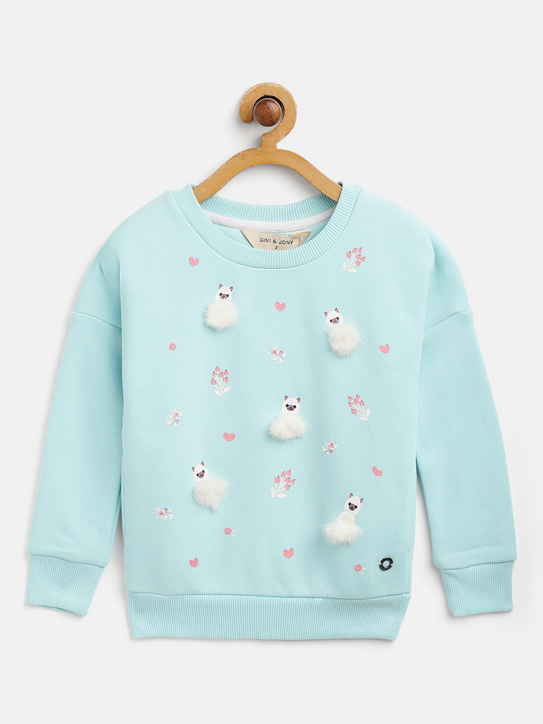 

Gini and Jony Girls Blue & White Cotton Floral & Llama Print Sweatshirt