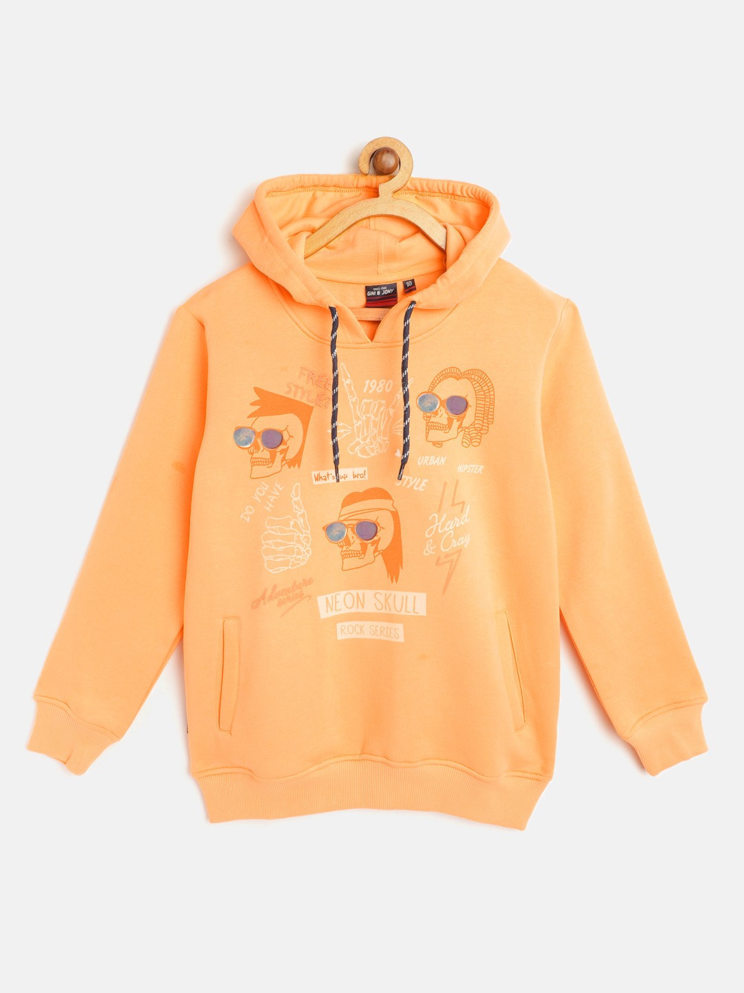 

Gini and Jony Boys Peach-Coloured & Off-White Pure Cotton Printed Hooded Sweatshirt