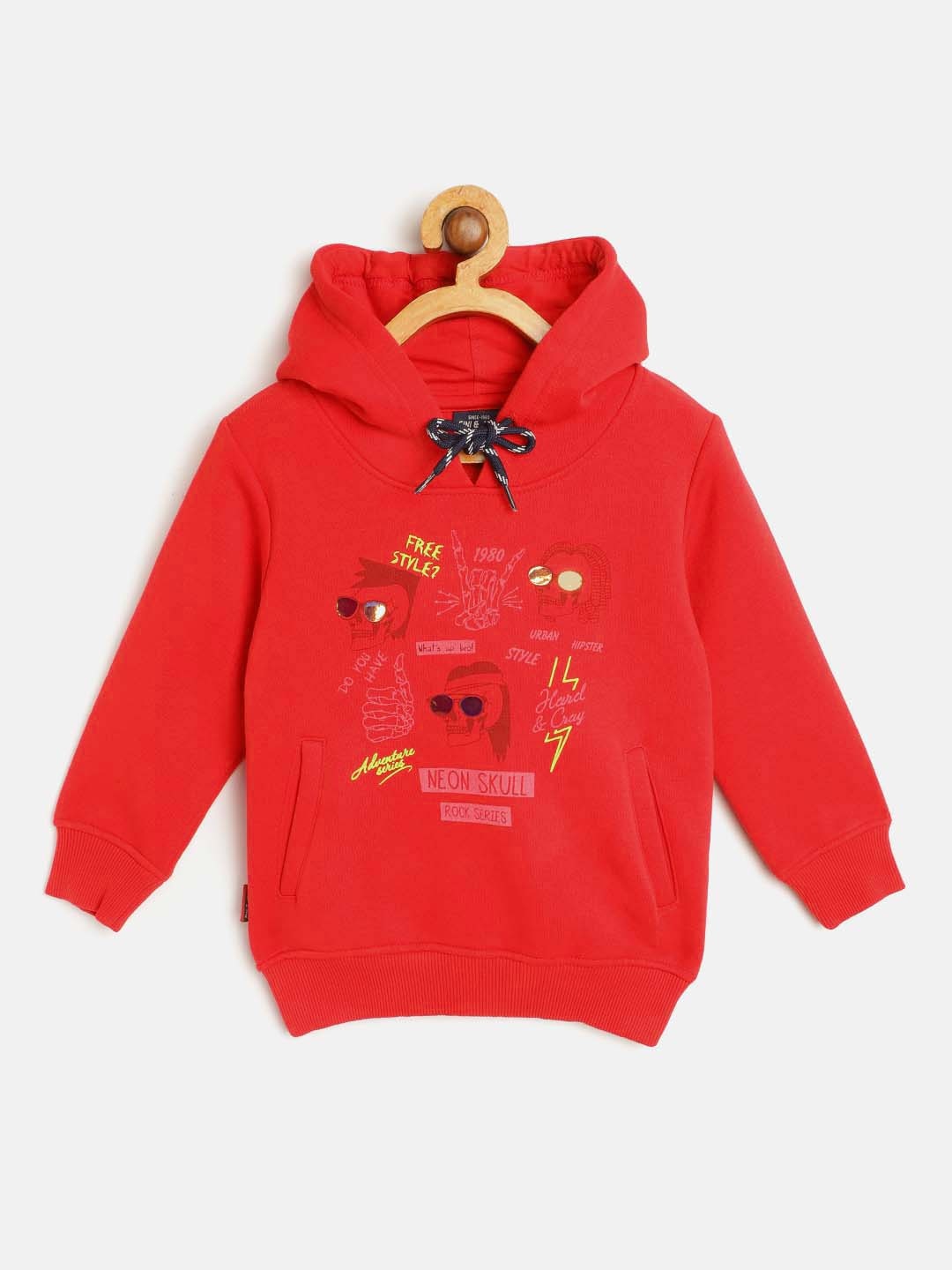 

Gini and Jony Boys Red Pure Cotton Printed Hooded Sweatshirt