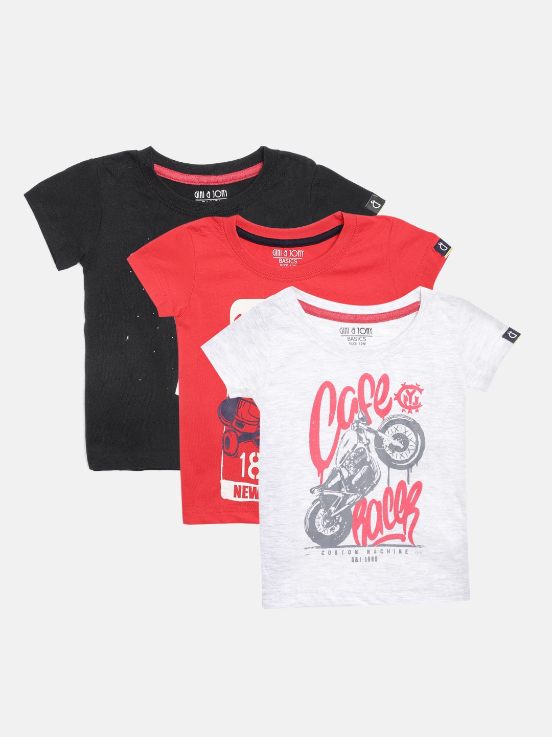 

Gini and Jony Boys Pack of 3 Printed Round Neck Pure Cotton T-shirts, Multi