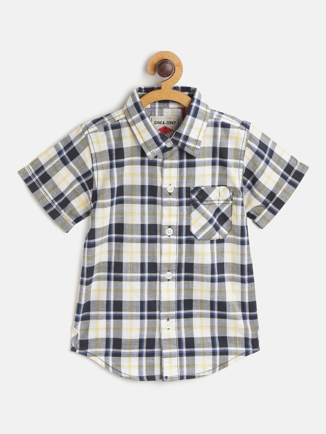

Gini and Jony Boys White & Blue Regular Fit Pure Cotton Checked Casual Shirt