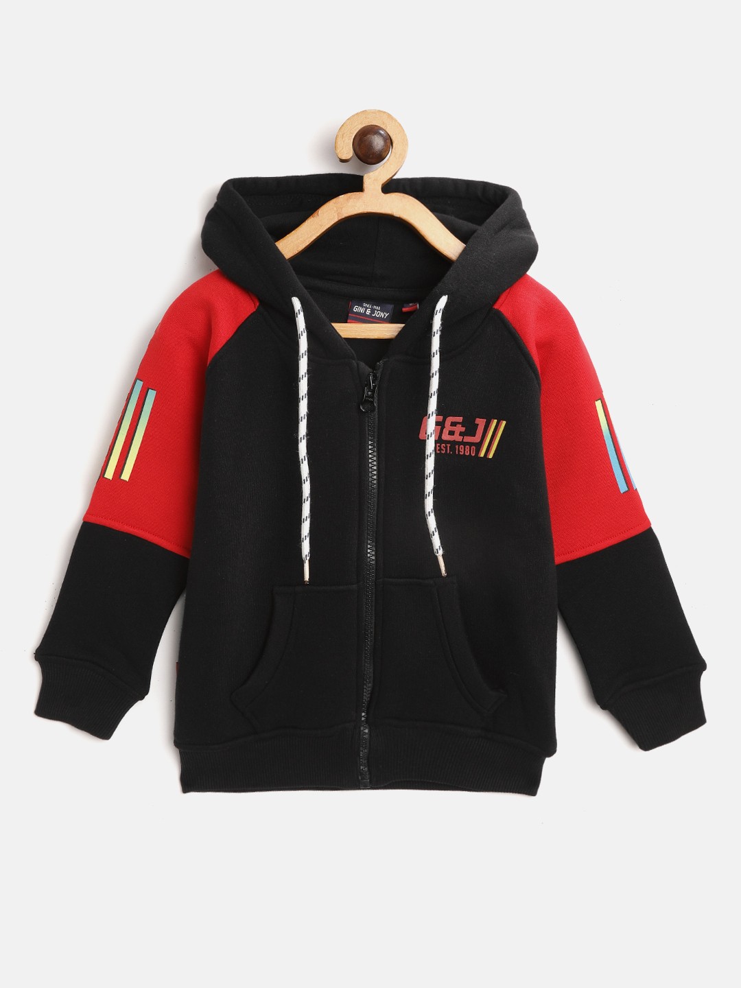 

Gini and Jony Boys Black & Red Cotton Hooded Sweatshirt