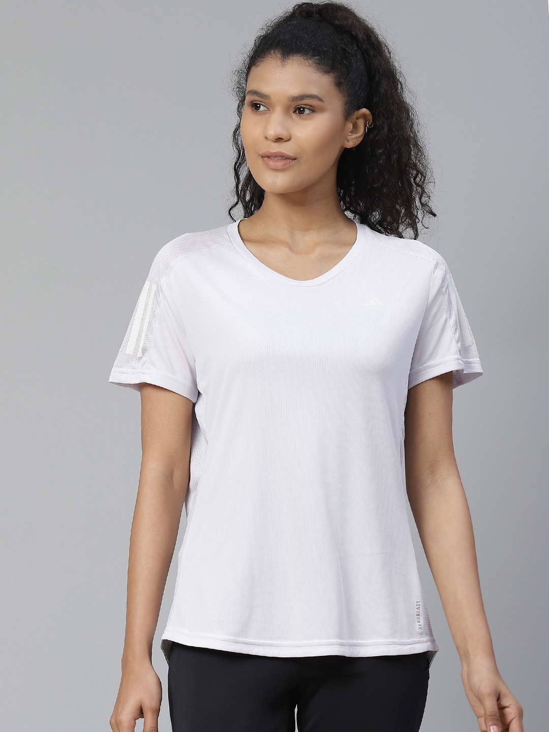 

ADIDAS Women Grey Own The Run Solid Round Neck T-shirt
