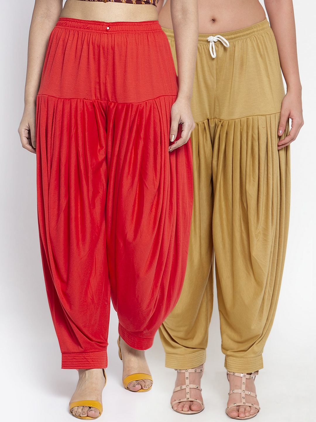 

GRACIT Women Pack of 2 Solid Loose-Fit Patialas, Red