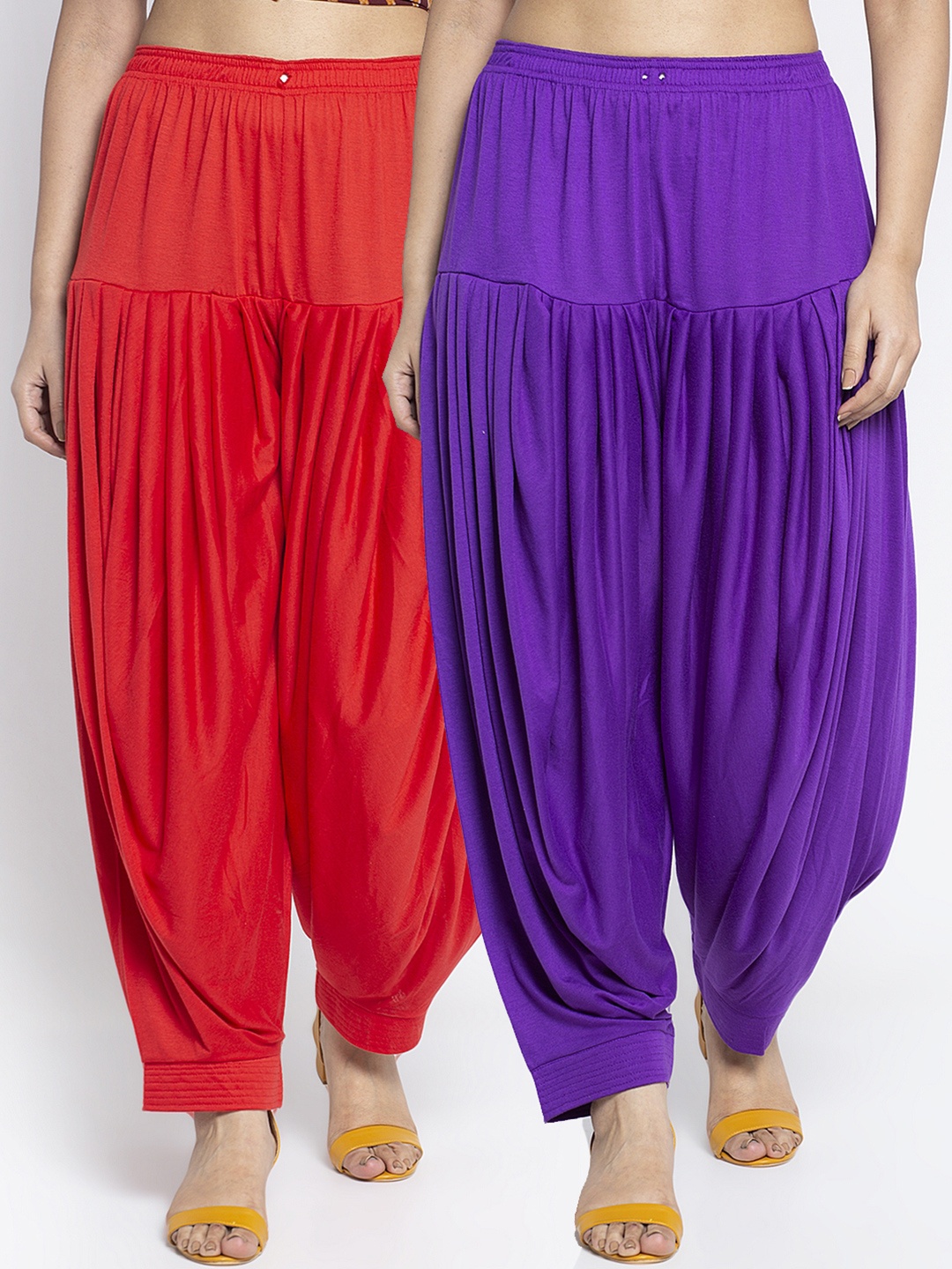

GRACIT Women Pack of 2 Solid Patialas, Red