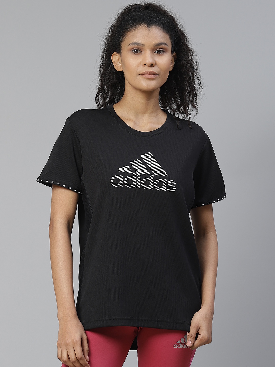 

ADIDAS Women Black BOS NECESSI Printed Round Neck T-shirt