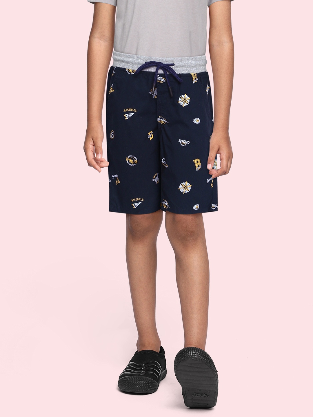

Gini and Jony Boys Navy Blue Printed Pure Cotton Regular Fit Shorts
