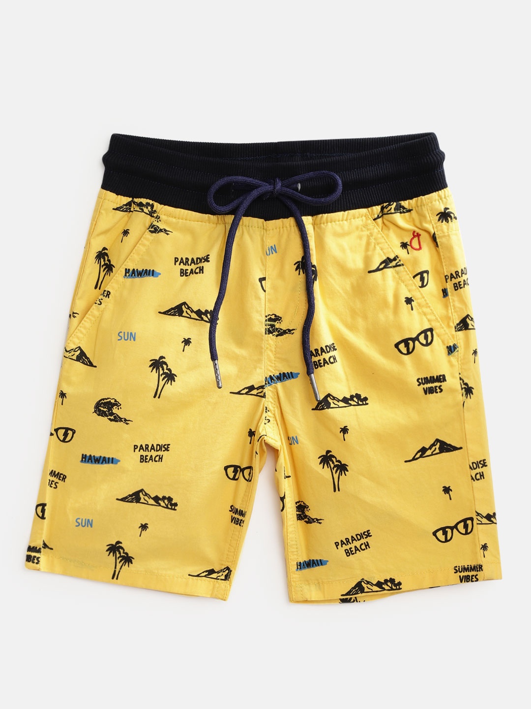 

Gini and Jony Boys Yellow & Black Cotton Typography Print Mid-Rise Knee Length Shorts