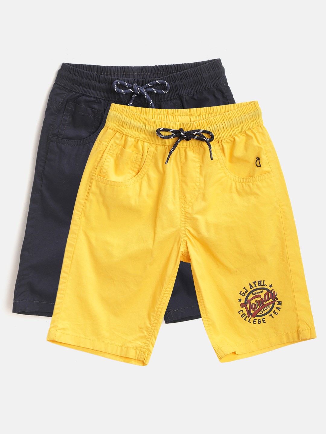 

Gini and Jony Boys Pack of 2 Solid Classic Regular Fit Shorts, Yellow