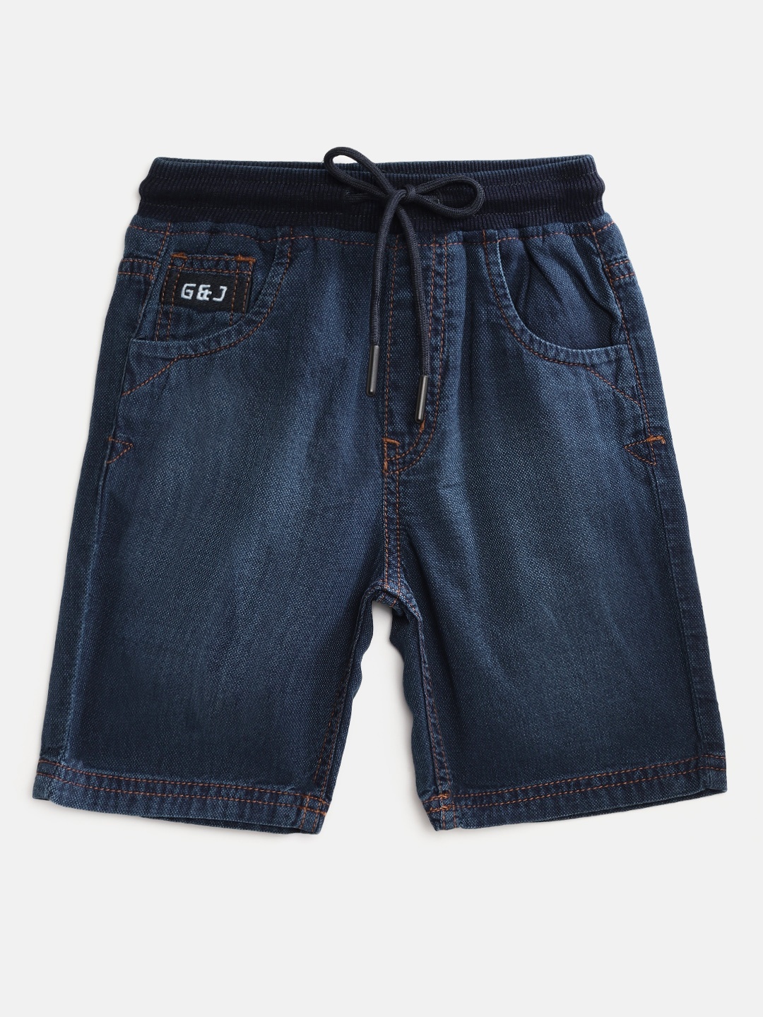 

Gini and Jony Boys Blue Cotton Chambray Solid Mid-Rise Knee-Length Shorts