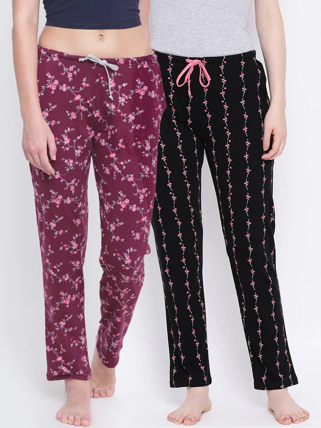 

Kanvin Women Pack Of 2 Printed Lounge Pants, Maroon
