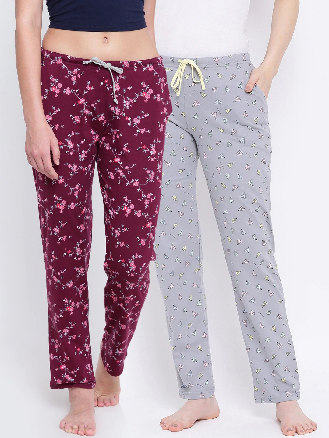 

Kanvin Women Pack Of 2 Printed Lounge Pants, Maroon