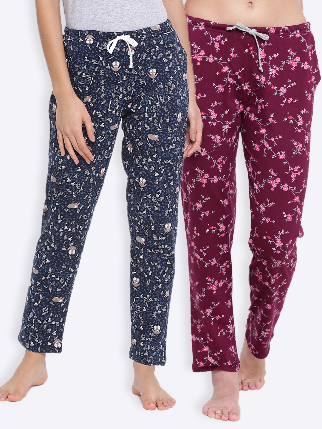

Kanvin Women Pack Of 2 Printed Lounge Pants, Maroon