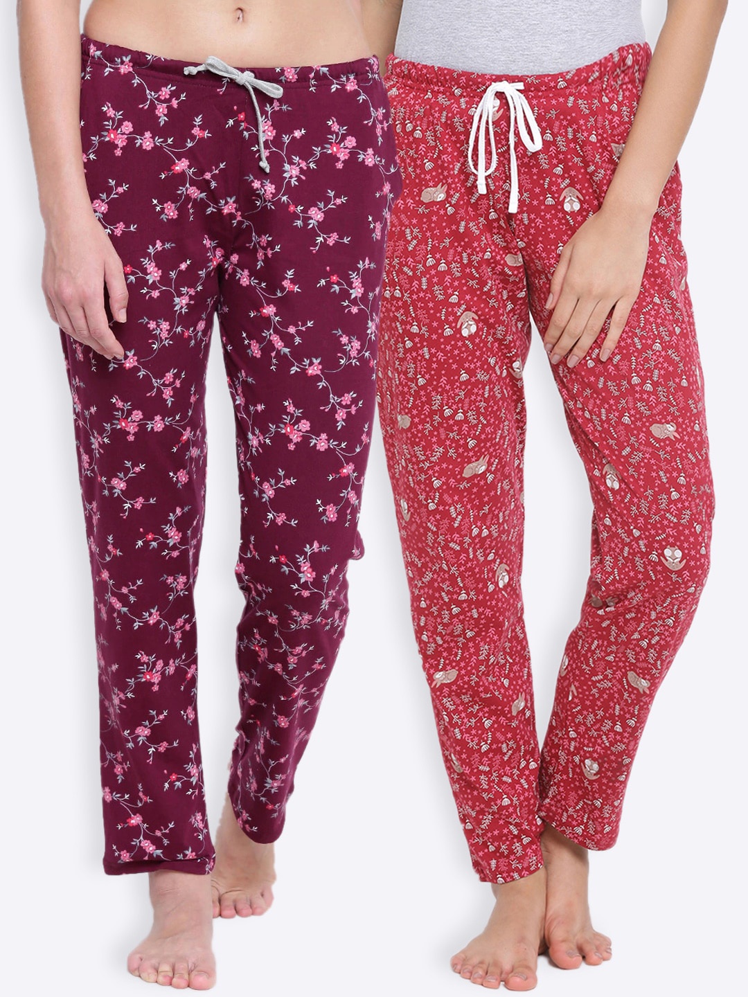 

Kanvin Women Pack Of 2 Printed Lounge Pants, Maroon