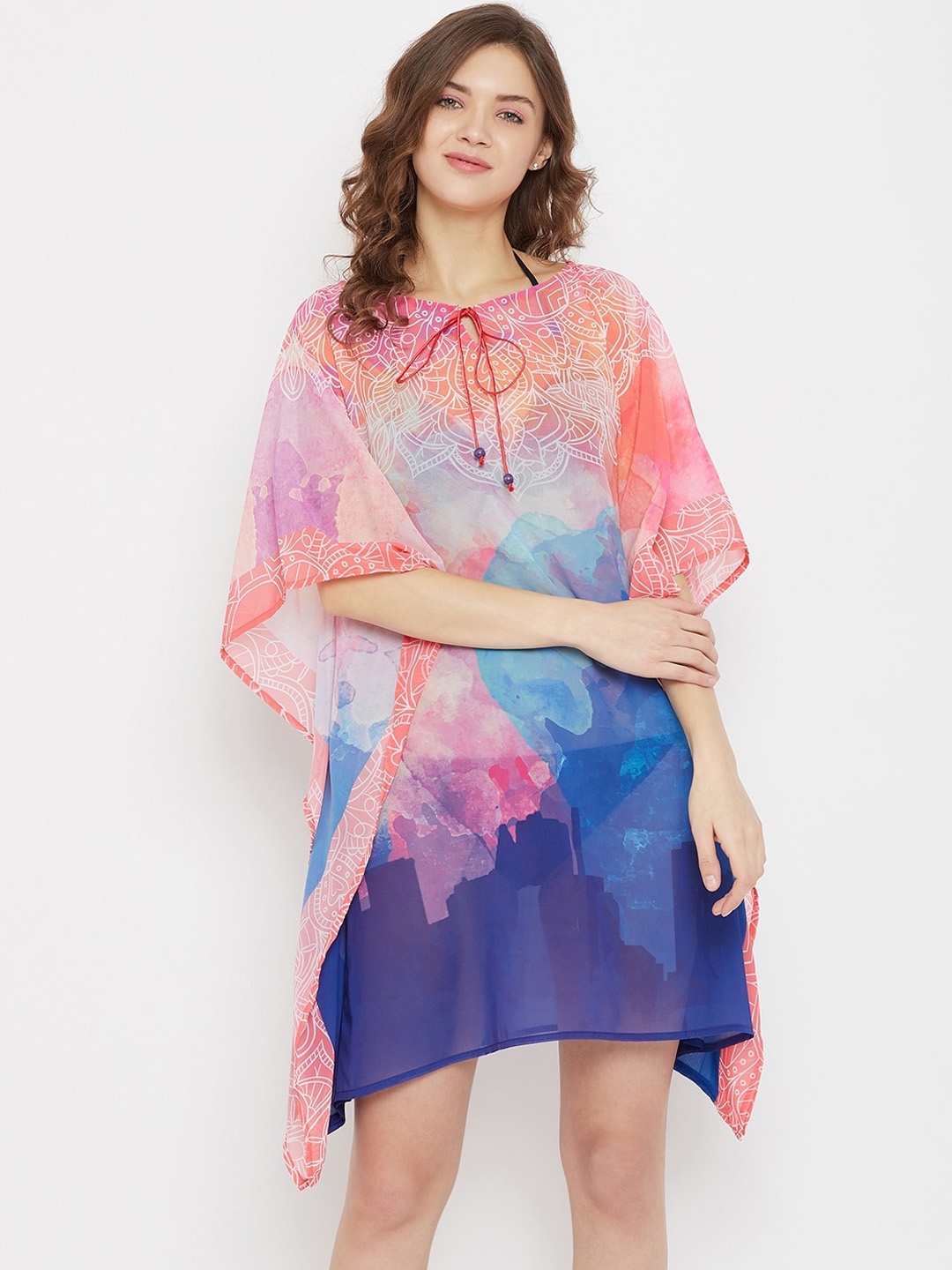 

The Kaftan Company Women Pink & Blue Printed Kaftan Cover-Up Dress