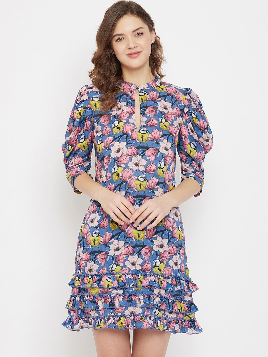 

The Kaftan Company Women Blue & Pink Floral Printed Kaftan Cover-Up Dress