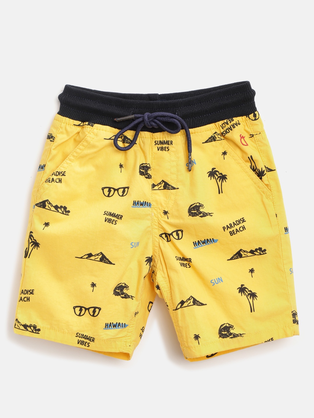 

Gini and Jony Boys Yellow & Black Tropical Print Pure Cotton Regular Fit Shorts