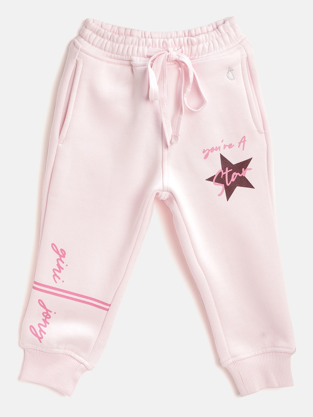 

Gini and Jony Girls Pink Solid Joggers with Star Print Detail