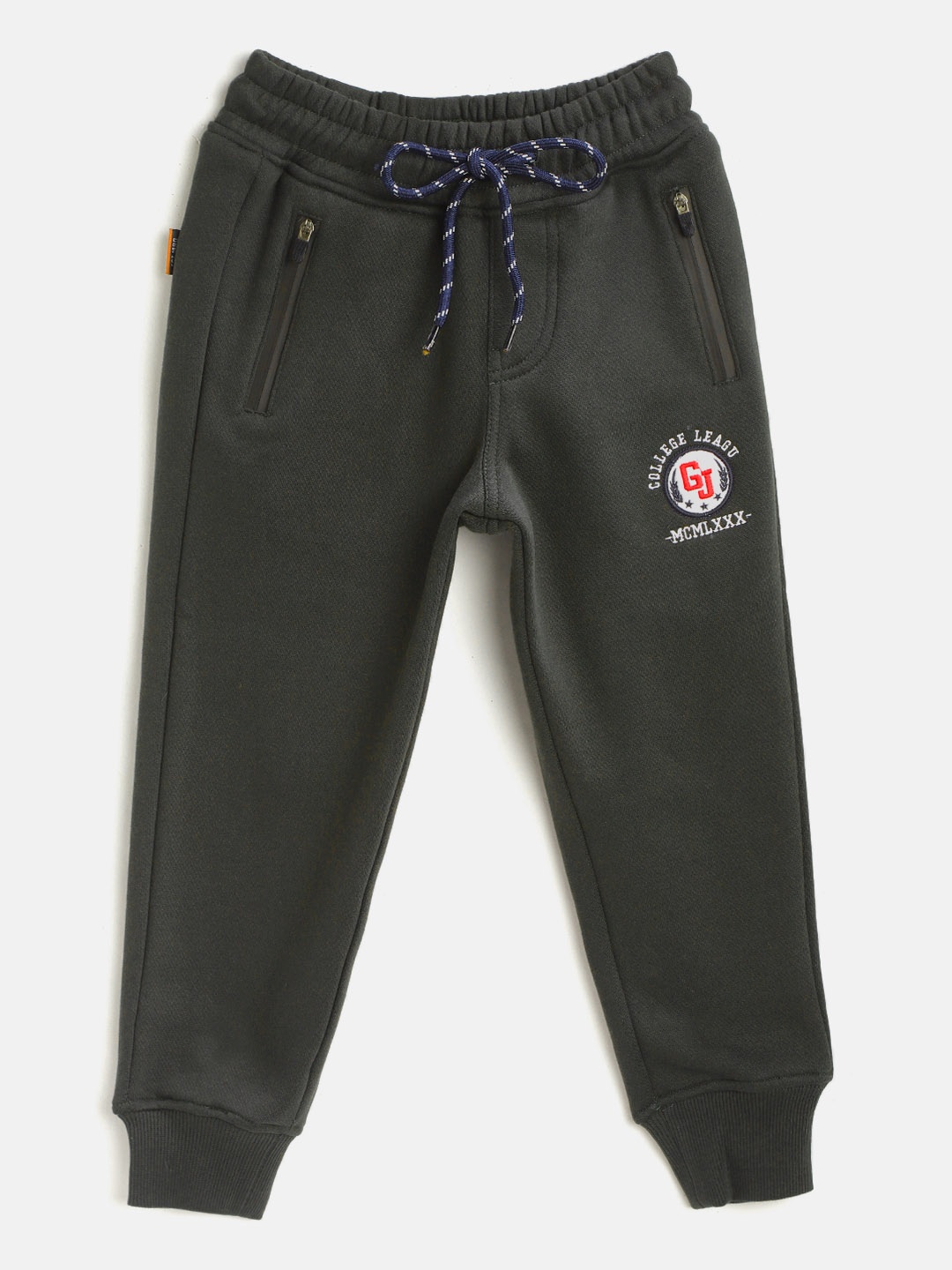 

Gini and Jony Boys Olive Green Solid Fleece Lined Knitted Pure Cotton Joggers