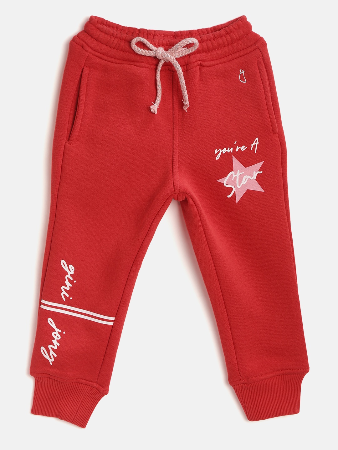 

Gini and Jony Girls Red Solid Joggers with Star Print Detail