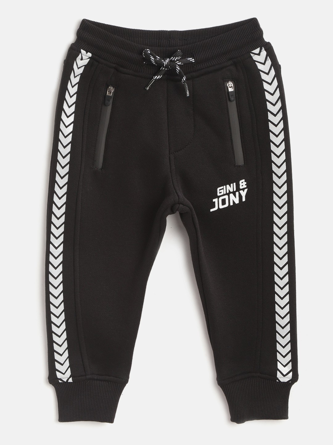 

Gini and Jony Boys Black & White Side-Stripe Detail Fleece Lined Pure Cotton Joggers