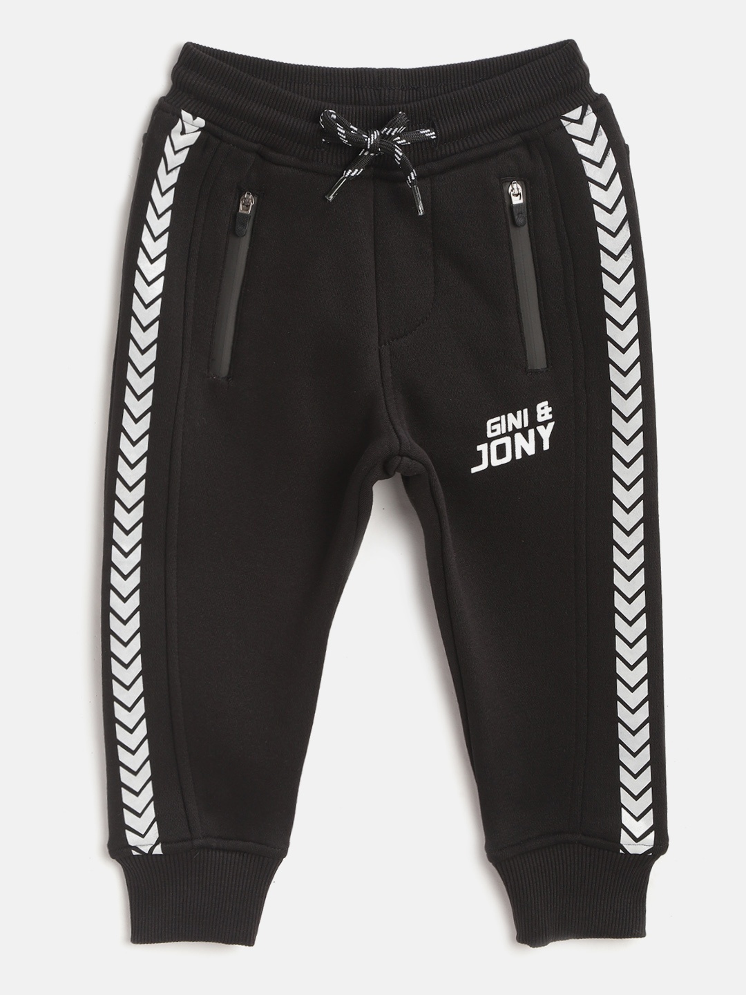 

Gini and Jony Boys Black & White Side-Stripe Detail Fleece Lined Pure Cotton Joggers