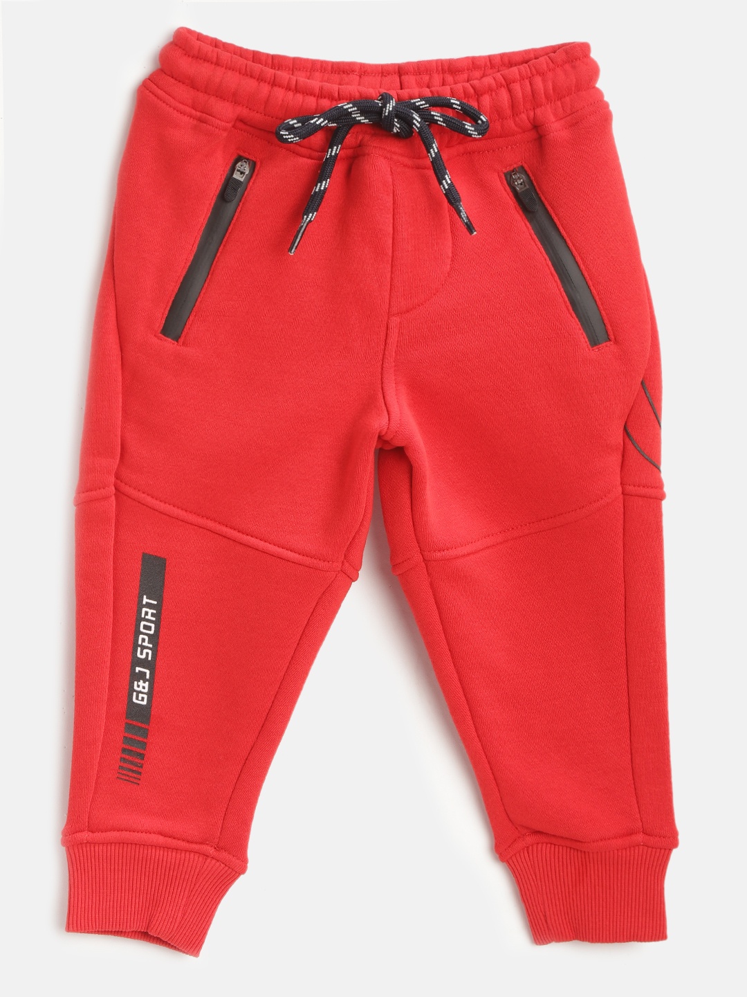 

Gini and Jony Boys Red Solid Fleece Lined Knitted Pure Cotton Joggers